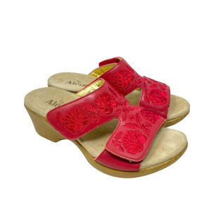 Alegria Linn Sandals Slip‎ on Wedge Floral Embroidered Leather Red Size 37 US 7